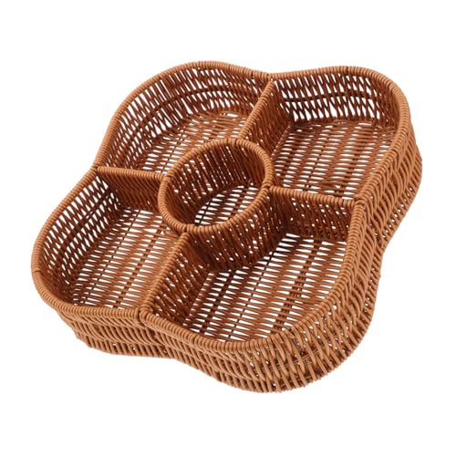 PRETYZOOM Cesta De Almacenamiento De Ratán Cubertero De Rejilla Cestas Tejidas Decoración Del Hogar Bochas Cajas Decorativas Cesta De Merienda De Ratán Bandeja Tejida Light Brown El Plastico
