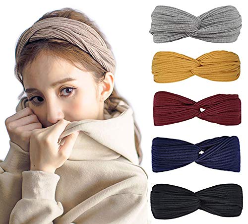 5PCS Knotted Headbands for Women Boho Stretchy Hair Bands for Girls Twisted Criss Cross Head Wraps Hair Accessories for Yoga Sports Outdoor Activities
