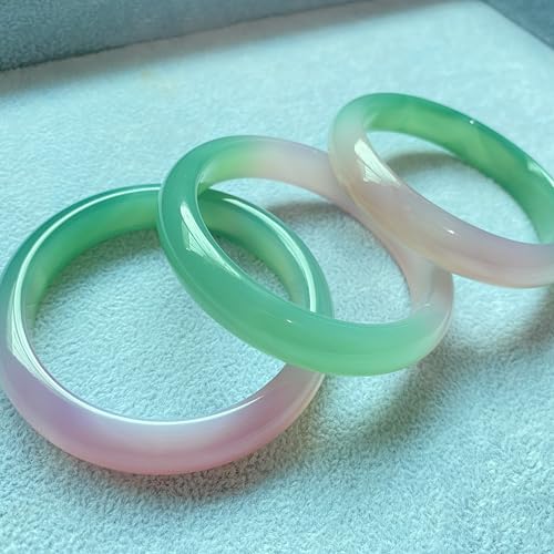 Bracelet en Jade Vert et Rose Authentique | Jonc en Agate Épaisse de Haute Qualité