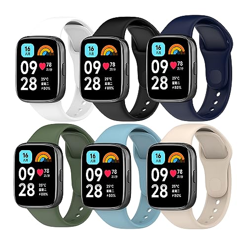 Watch Strap Compatible with Redmi Watch 3 Active/Redmi Watch 3 Lite Smart Watch Band Adjustable Soft Silicone Wristbands Replacement Strap for Women Men,6 Pack