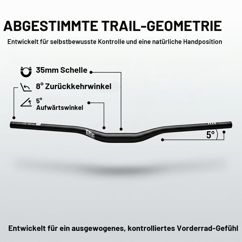 TITLE AH1 35 MTB-Lenker – 800 mm Breite, 35 mm Klemmung, 38 mm Rise, Aluminiumlegierungs-Lenker für Downhill, Enduro, Freeride, Trek & Fixie-Bike kompatibel (Schwarz, 35x38 mm Rise)