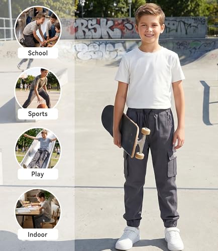 Image of TLAENSON Boys Cargo Joggers Pants Elastic Waist Casual Jogging Trousers Bottom for Kids 6-16 Years