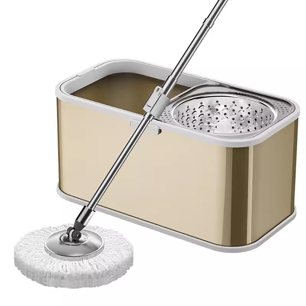 Scopa E Secchio, Set Di Strizzatori in Acciaio Inox, Scopa Da Terra in Microfibra Con 5 Teste Riutilizzabili, Con Ruote Universali Nascoste, Adatta A Tutti I Pavimenti Duri