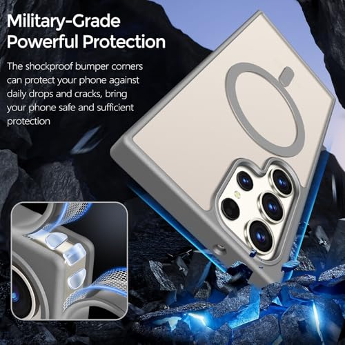 Image of Rayboen for Samsung Galaxy S23 Ultra Case Magnetic, [Compatible with Magsafe] Protective Skin Finish Matte Phone Cover for Samsung S23 Ultra with Translucent Hard Back & Soft Edge, Matte Gray