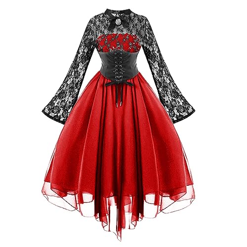 Robe de soirée mi-longue sculptante ligne A et manches évasées rétro gothique