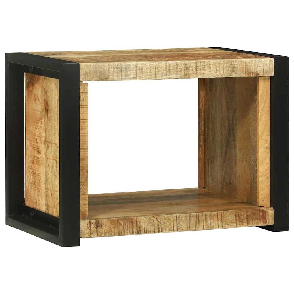 SYDE Kostka ścienna brązowa 55 x 35 x 40 cm lite drewno mango | Pływający stojak do salonu, stojak na książki, oszczędność miejsca, żelazne nogi, łatwe czyszczenie