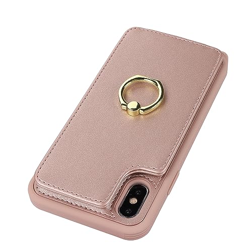 Image of for iPhone X /XS Case with Card Holder and Strap for Women,Crossbody Lanyard,RFID Blocking,Kickstand Ring Stand,Snap Clasp,Phone Wallet Cases 5.8 inch(Rose Gold)