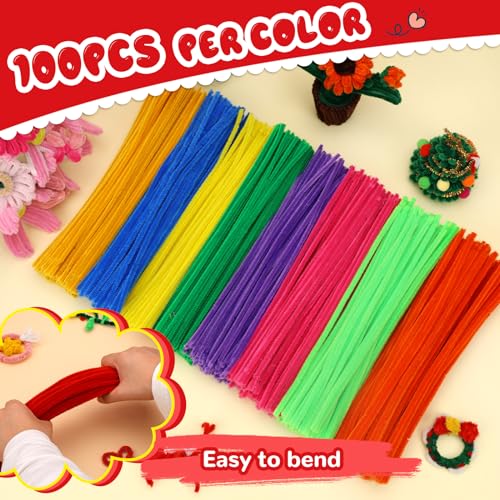 Image of Hssugi 100PCS Pipe Cleaners, Red Chenille Stems Craft Supplies | Pipe Cleaners Craft Supplies, Pipe Cleaners Bulk Fuzzy Sticks for DIY Art and Craft Projects Home Decoration