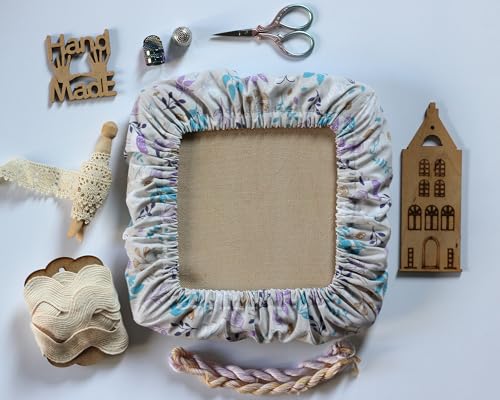 Grime Guard Q-Snap 8 x 8 inch, Cotton Cover Nurge size 3 Hoop Square Embroidery Cross Stitching Quilting Punch Needlework DIY Craft Sewing Purple Bird Flowers Fabric2