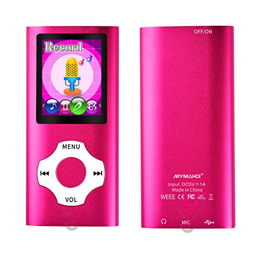 Mymahdi Reproductor portátil MP3 MP4, Rosa con Pantalla de 1,8 Pulgadas de LCD y Ranura para Tarjetas Memory Card, Tarjeta de 64GB Memory Card TF de Apoyo máximo