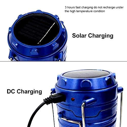 Debire Solar Emergency LED Light, USB and Mobile Charging 2 Power Sources, Power Lithium Battery, Travel Camping Lantern with Cable, Multicolored(Black/Blue/Golden) Pack of 1 2