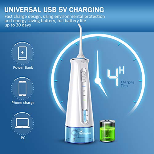 BESTOPE Water Flosser Cordless Dental Irrigator Rechargeable Teeth Cleaner Portable Oral Irrigator with IPX7 Waterproof, 3 Modes, Semi-Hidden Water Tank, 6 Interchangeable Jet Tips for Home and Travel - Thumbnail 6