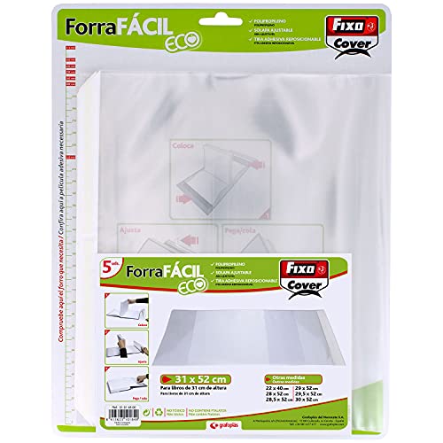 Grafoplás Fixo Cover 01014600. Blister de 5 Forra Fácil Eco con solapa ajustable de 310 x 520 mm