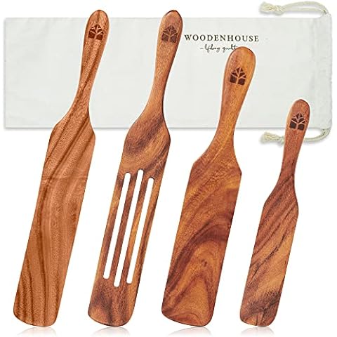 Wooden Spurtle Set, Teak Spurtles Kitchen Tools for Cooking, Wooden Set of 4, Non Stick Cookware Kitchen Tools for Serving, Stirring, Mixing, Scraping, Scooping Cover