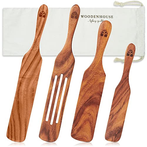 4 Espátulas de Cocina de Diferentes Tamaños - Ideales para Sartenes Antiadherentes. Palas de Cocina Multifunción: Remover, Aplastar, Batir... Paletas de cocina Eco & Sin Tóxicos - Utensilios de Madera Cover