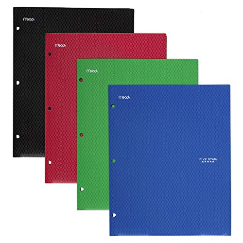 Five Star 2 Pocket Folders, Stay-Put Folders, Plastic, Folders with Pockets, Assorted Colors, 4 Pack (38062)