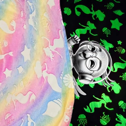 Image of Glow-in-the-Night Queen Size Blanket | AC-Friendly Mermaid Design | Lightweight All-Season Soft Fleece for Kids & Adults [200 x 152 cm] | Travel-Friendly for Flight & Train | Multicolor