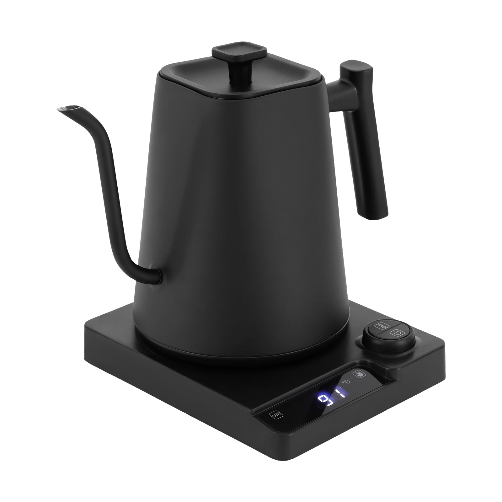 Hervidor eléctrico de acero inoxidable con cuello de cisne con ajuste de temperatura y pantalla LED, Coffee Kettle, 1 L, calefacción rápida de 1200 W, color negro