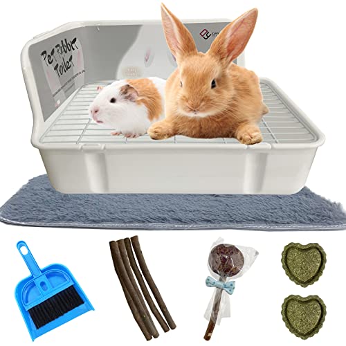 Image of Rabbit Litter Box for Cage Corner Bunny Toilet Small Animal Potty Training with Dustpan Broom Chew Toys for Chinchilla Ferret Hedgehog Gerbil (10 Pcs)