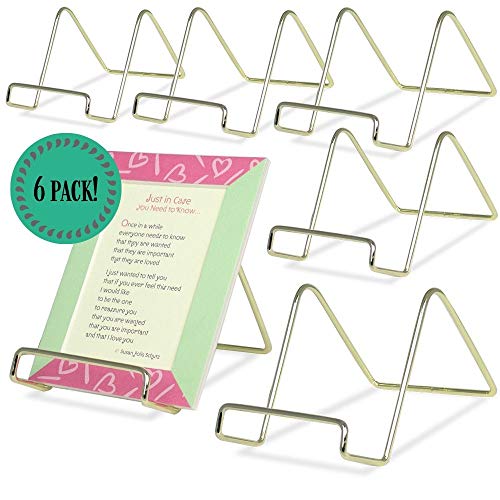 Banberry Designs Wire Easel Display Stand Plate Holders - Smooth Brass Metal - 3" H - Pack Of 6 Pcs #TOP4