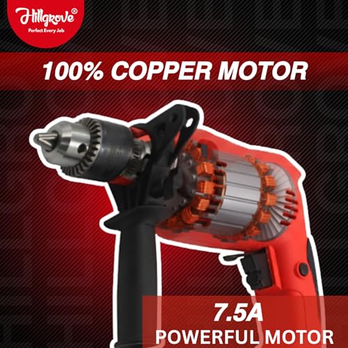 Image of Hillgrove HGCM1152M1 700W Power Drill Machine with 9Pcs All Type Drill Bits for Making Holes in Metal /Wood /Concrete with Reverse Rotation and Variable Speed Pistol Grip Drill (13 mm Chuck Size)