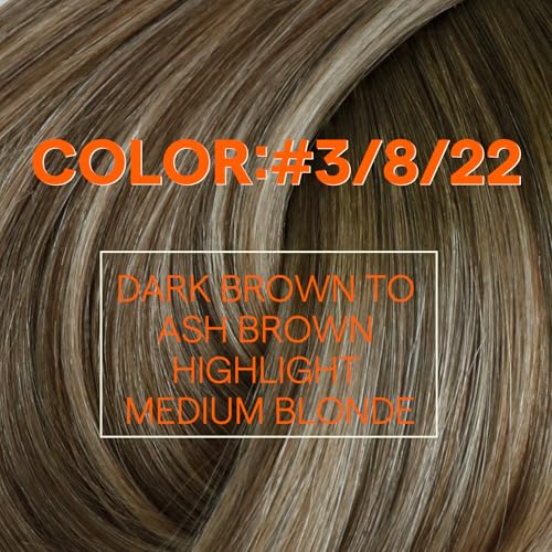 Image of Full Shine Weft Hair Extensions, Balayage Sew In Extensions Real Human Hair | 24 Inch 105G, Color 3 /8 /22 Dark Brown To Light Blonde Mix Ash Brown, Human Hair Weft, Long Styling, Women Daily Wear