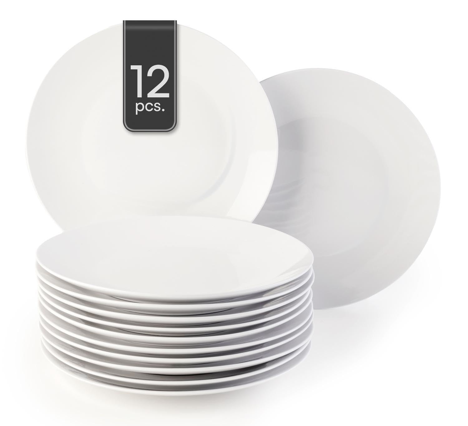 Speiseteller Flachteller Essteller - Porzellan - Weiß - Gemustert - Ø 27 cm - 12er Set