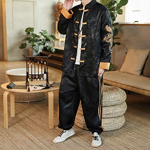 HZCX FASHION Chinese Men Ice Silk Tang Suit Dragon Shirt Kung Fu Uniform Outfit2