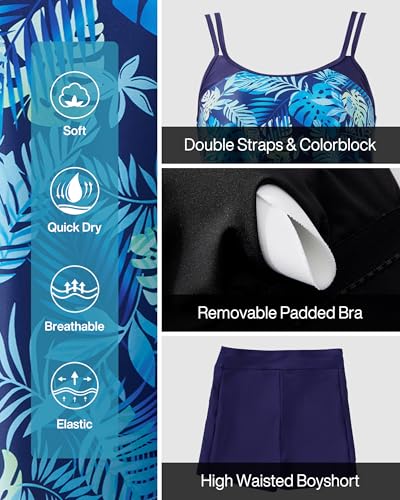 RXRXCOCO Women Plus Size Tankini Swimsuits Ruffle Tummy Control 2 Piece Bathing Suits with Shorts2