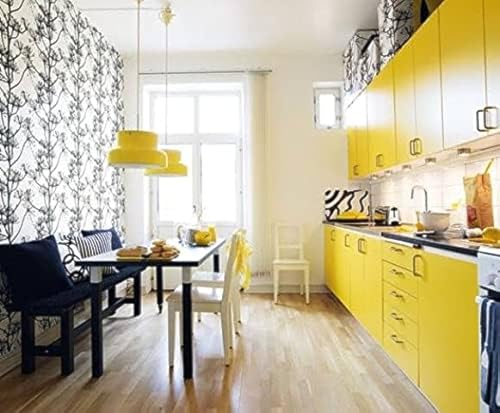 Image of HOME13 Self Adhesive Wallpaper Matte Yellow Home Removable and Decorative Vinyl Wallpaper for Kitchen Countertop Cabinets Table 1 Ft x 10 Ft with 2pcs