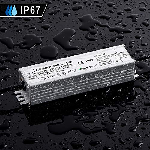 Image of LED Driver 60W 12V DC Low Voltage Output, Waterproof IP67 LED Power Supply,LED Transformer with 3-Prong Plug 3.3 Feet Cable for LED Light, Computer Project, Outdoor Light