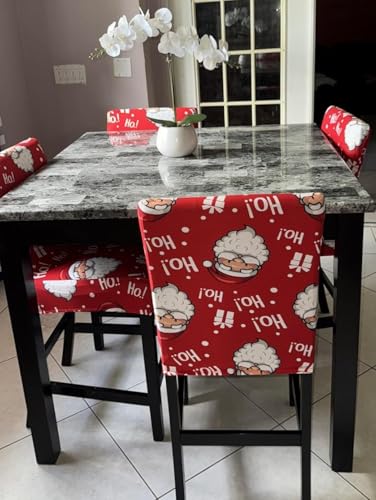 Image of SearchI Christmas Bar Stool Covers Set of 4, Stretch Washable Barstool Seat Covers, Counter Height Chair Covers for Kitchen Dining Room Cafe (Santa Claus)