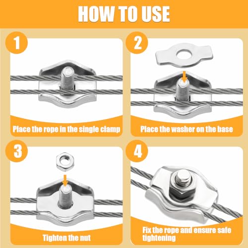 M2 Drahtseilklemme, 12 Stück Seilklemme, 304 Edelstahl Seilklemmen, Drahtklemme für 2mm Stahlseil Drahtseil Wäscheleinenspanner Markise Fixiert
