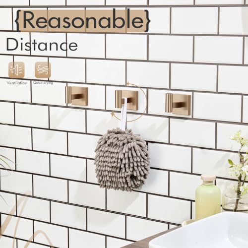 Image of KOKOSIRI Robe Hooks for Wall Mount Bathroom Towel Hook, Coat Hooks Bath Storage Hardware 3 Pack Champagne Bronze Stainless Steel B1013CPG-P3