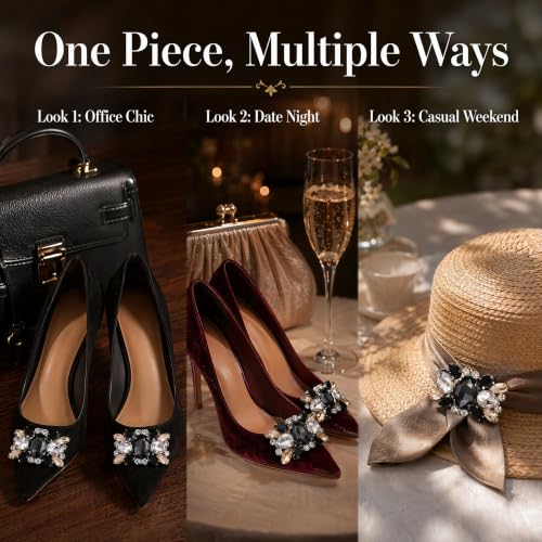 ETZRUNO 2PCS Shoe Clips, Crystal Rhinestone Decorative Accessories, Women Dress Pumps Flats Sandals Ornament, Wedding Party Prom Bridal Dance Evening Event Attire, Fashion Bling by ETZRUNO - Used condition - Image 3