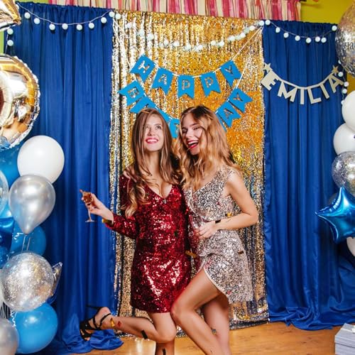 Image of 10 x 7 Feet Royal Blue Backdrop Curtain for Partie, Background Curtains for Photoshoot, Birthday, Wedding, Halloween, Thanksgiving, Christmas, New Year Party Decorations 5Ft x 7Ft, 2 Panels
