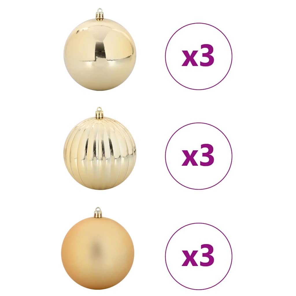 Weihnachtskugelset XL 9-teilig gold Kunststoff glatt matt verschiedene Formen Kugeln und Anhänger für Weihnachtsbaumschmuck Deko Advent Tannenbaum Winterdeko