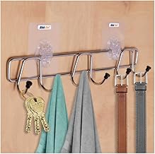 Stick Fast Self Adhesive Stainless Steel 6 Hooks Rail with 3M Sticker for Cloth Hanger, Door Hooks Rail for Bedroom, Kitchen, Bathroom No Drills, Load Capacity 3.5 kg Each-Chorme, Pack of 2
