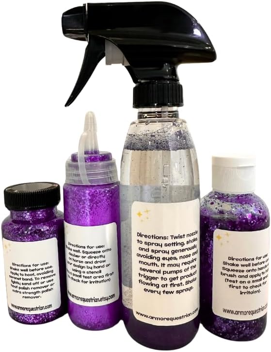Horse Gallop Glitter Gift Set, 4 Items - Hoof Polish, Body Glitter, Mane and Tail Gel, Shimmer Body Spray (Purple)