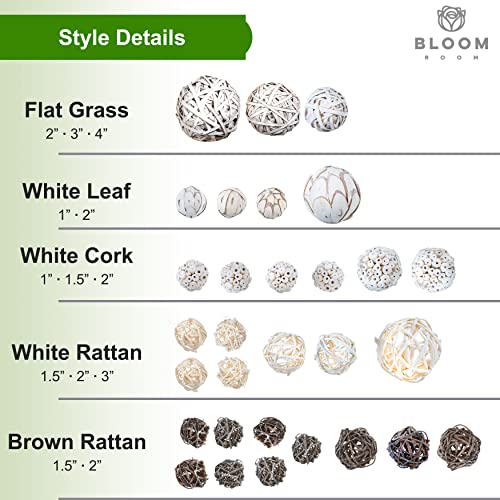 Bloom Room Natural Decorative Balls Assortment - Orbs For Centerpiece, Basket, Bowl, And Vase Filler - Mix Of Natural, Wicker, And Grapevine Ball Decorations, Whitewashed #TOP6