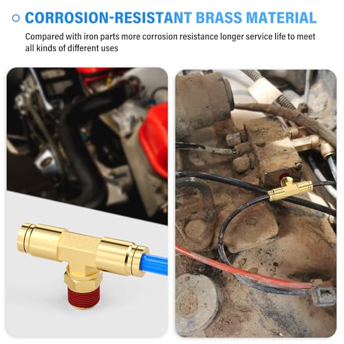 Image of TAILONZ PNEUMATIC 5PCS 3 /8 Inch Tube OD x 1 /4 Inch NPT Thread DOT Tee Out Pipe Air Fittings PT-3 /8-N2,Push to Connect Fittings Air Brake Pipe Fittings for Cars、Trucks、Air Brake Systems、Etc.