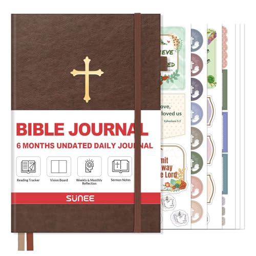 SUNEE Christian Bible Study & Prayer Journal for Men Undated 6-Month Scripture Notebook for Daily Devotional & Faith Growth Meaningful Religious Gift for Pastor Husband or Graduation (Brown)