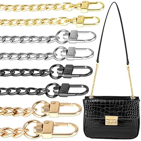 Modacraft 8 PCS Purse Chain Strap Extender, Length 7.9“ Metal Flat Bag Chain Straps Replacement, Easy to Extender for Crossbody Bag Handbag Charms (Champagne Gold, Vintage Black, Light Gold, Silver) Cover