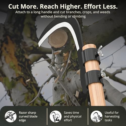 Image of Kraft Seeds Heavy Duty Agricultural Hand Tool for Harvesting, Farming & Gardening | Tempered Steel Coconut Plucker & Grass Sickle Cutter Head | Tree Branch Cutting, Crop Harvesting