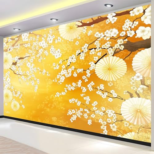 Papier peint mural pour chambre chaleureuse style chinois jaune fleurs - 6