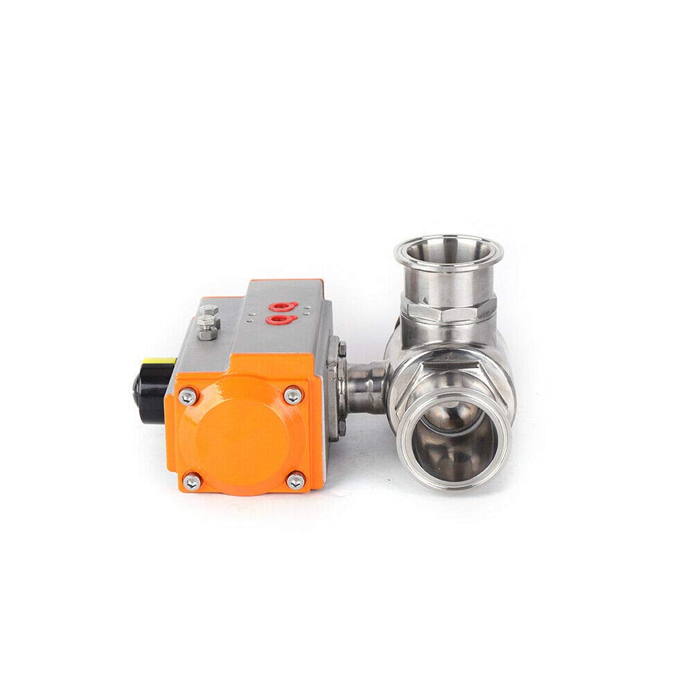 Valvola a sfera ad azionamento pneumatico Attuatore per valvola a sfera a semplice effetto con porta a T a 3 vie Attuatore per valvola a sfera pneumatica Tri-Clamp sanitario da 2 pollici in acciaio