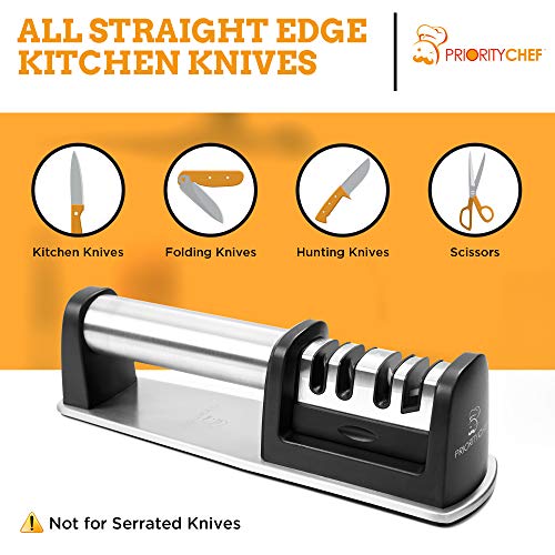 PriorityChef Kitchen Knife Sharpener, Professional Diamond Rods To Repair, Sharpen and Polish Your Knives, Cut-Resistant Glove Included