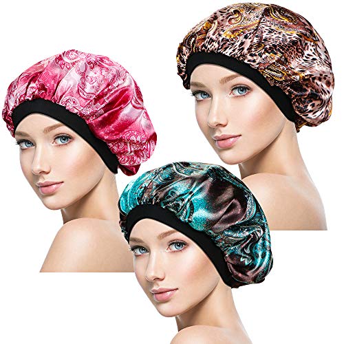 3 Pieces Soft Sleep Cap – Night Satin Bonnet with Wide Premium Elastic Band for Women