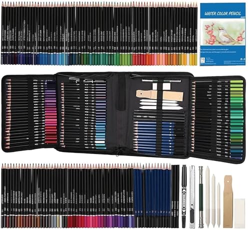 Image of Amazon Brand - Solimo 145 PCS Drawing & Sketching Kit, Artist Pencil Set with Colored Pencils, Sketch Pencils, Charcoal & Graphite Pencils