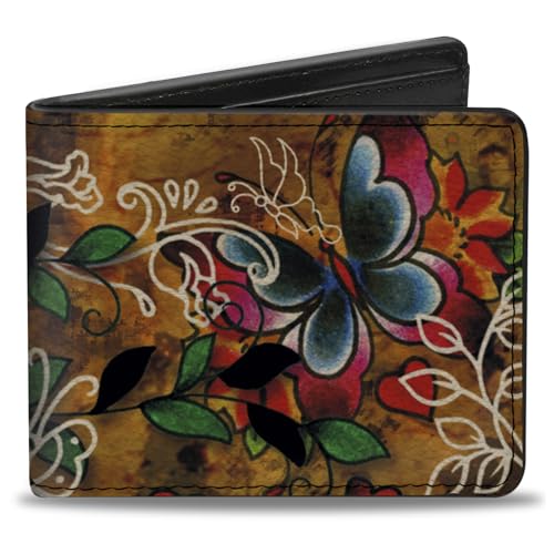 Buckle-Down Men's Standard PU Bifold Wallet-TJ-Butterflies, Multicolor, 4.0